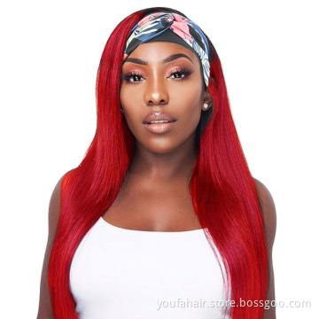 YouFa Wholesale Cheap Ombre Red Straight Headband Wigs For Black Women Brazilian Remy Human Natural Hair With Headband Attached